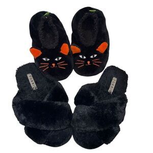 Torrid Womens Size 7 House Shoes Slippers Black Faux Fur Slip On 2 pair
